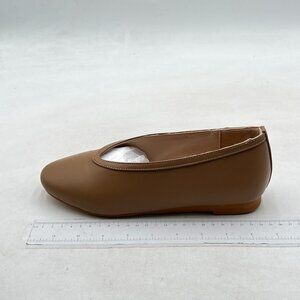 Miss Left Tan Round Toe V-Cut Comfortable Slip on Ballroom Dance Ballet Flats